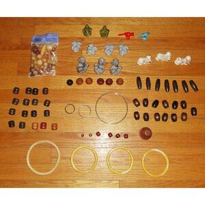 Vintage Huge Macrame Lot wood beads ceramic animal beads O rings crafting